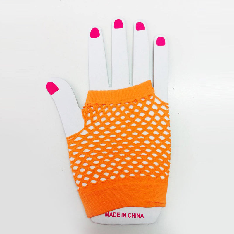 Orange Fishnet Gloves Short