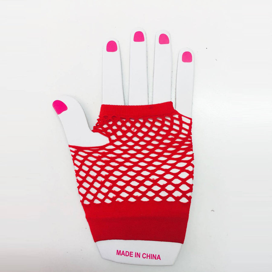 Red Fishnet Gloves Short