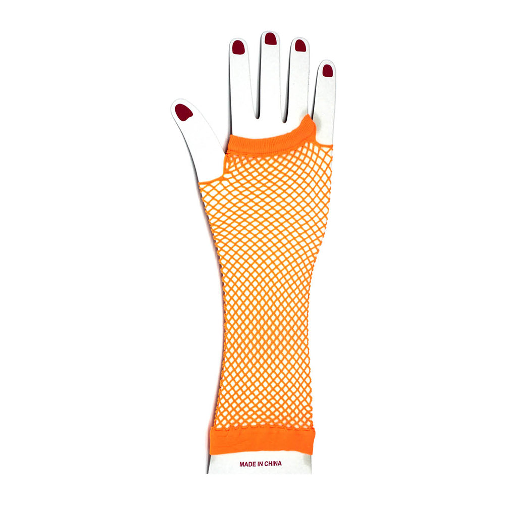 Orange Fishnet Gloves (Long)