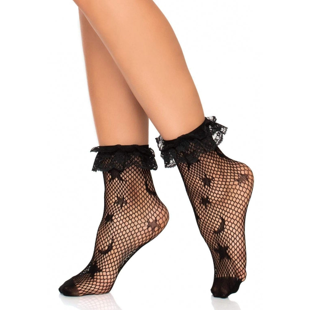 Galaxy Fishnet Socks With Ruffle Lace Trim