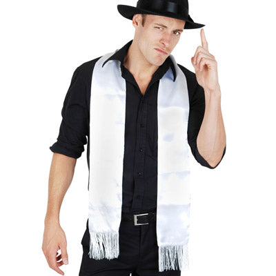 White Gangster Scarf with Fringe
