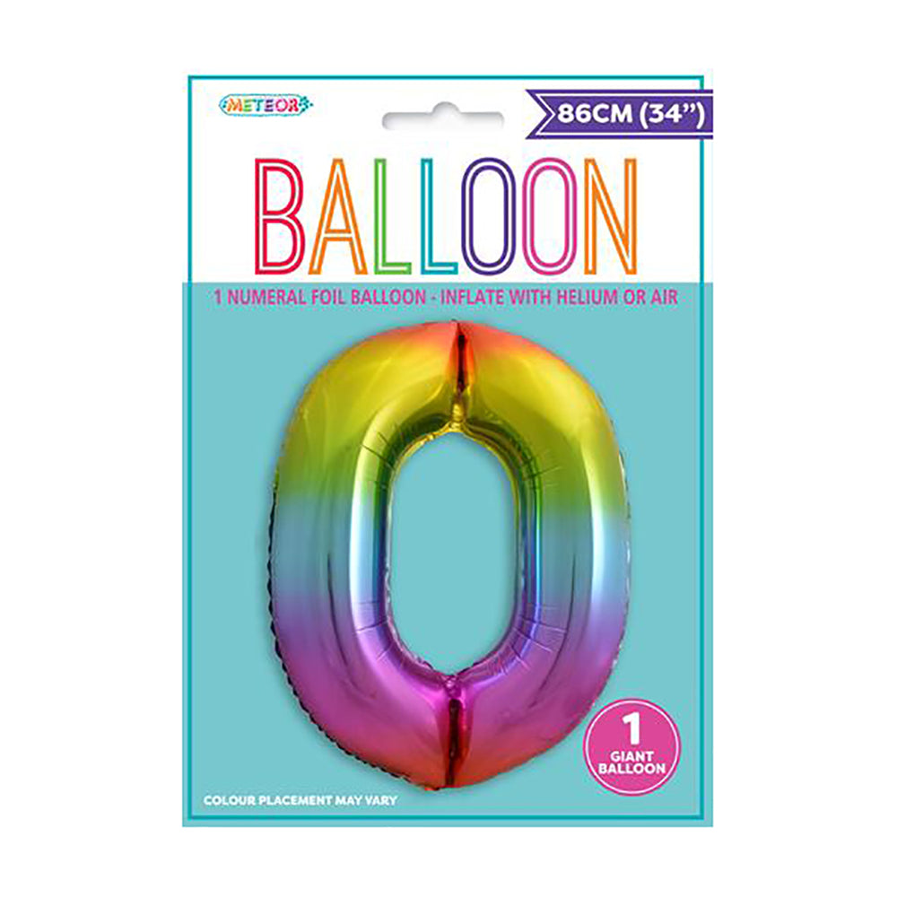 Rainbow Giant Number 0 Foil Balloon