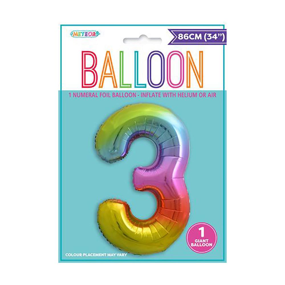 Rainbow Giant Number 3 Foil Balloon