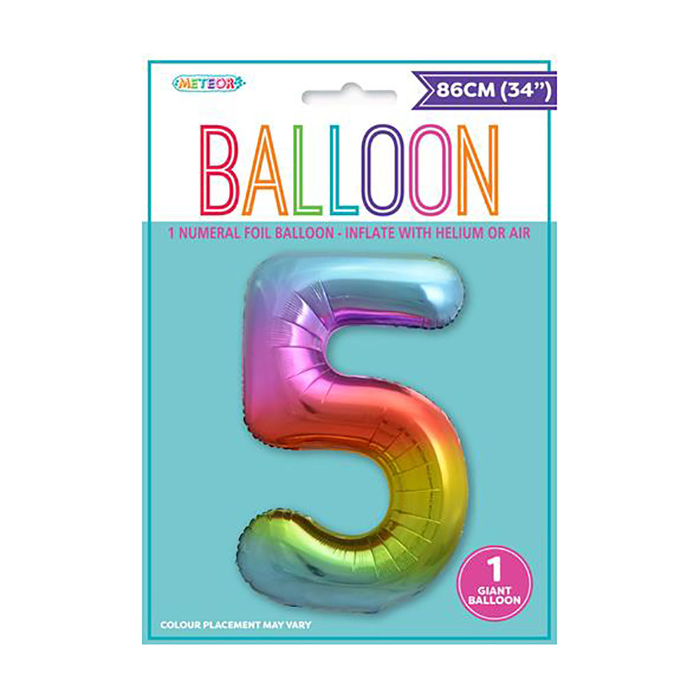 Rainbow Giant Number 5 Foil Balloon