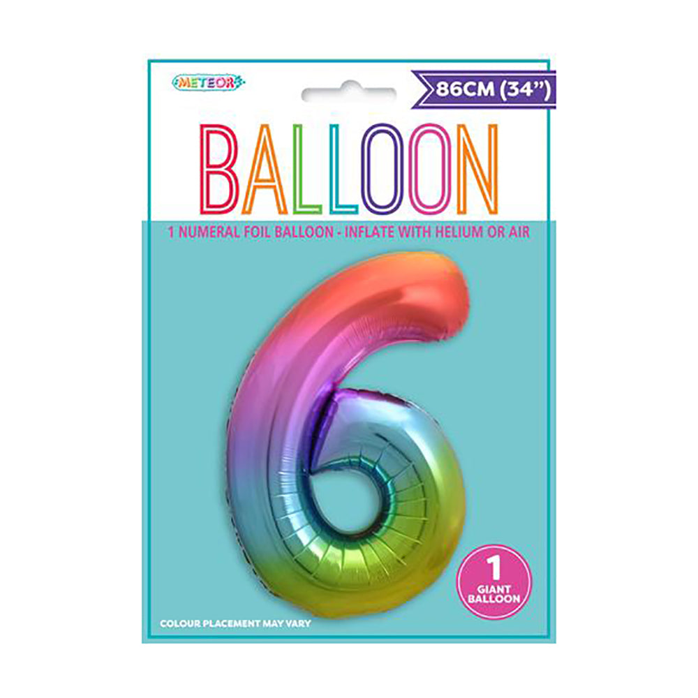 Rainbow Giant Number 6 Foil Balloon