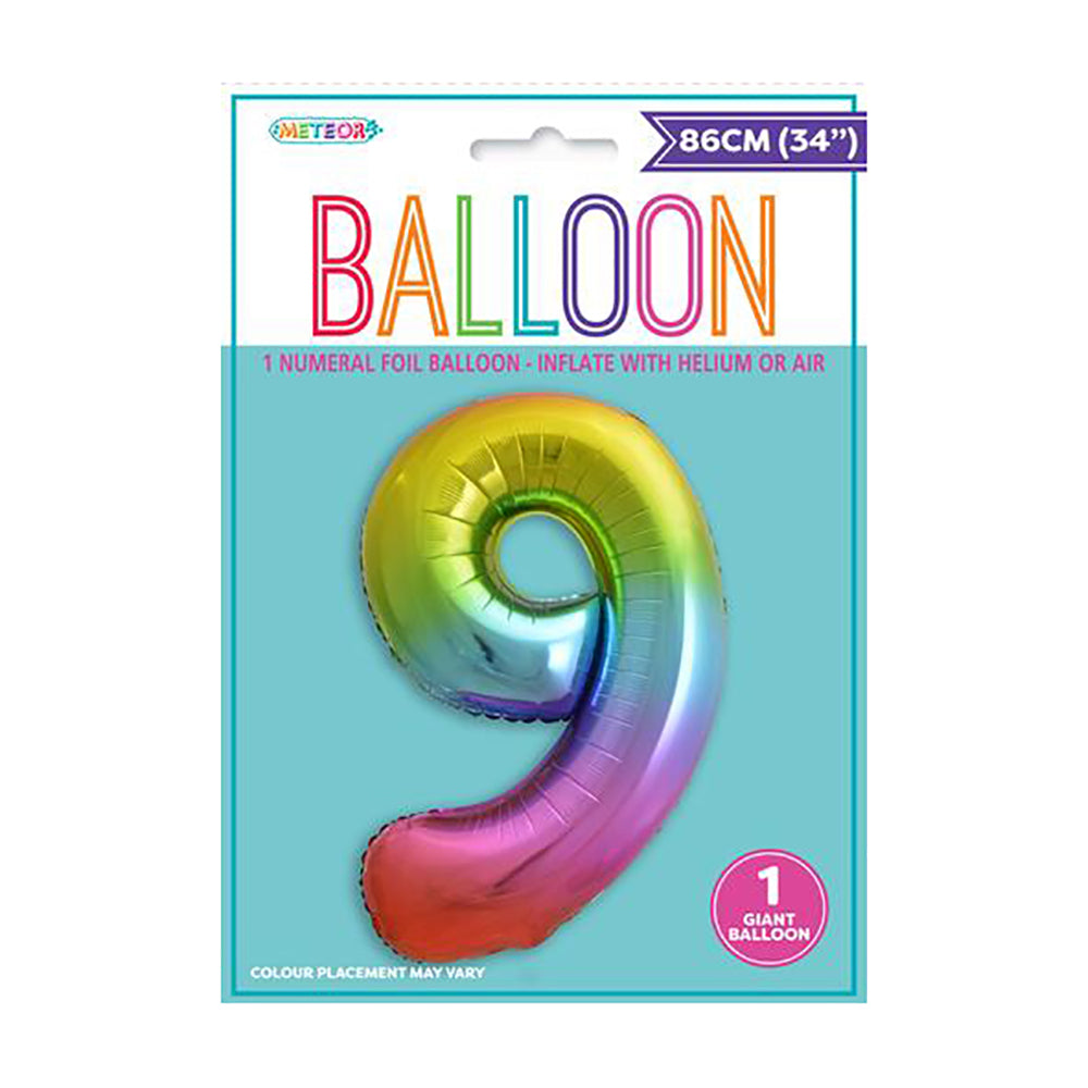 Rainbow Giant Number 9 Foil Balloon