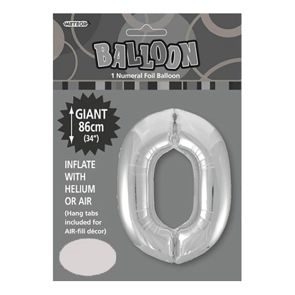 Silver Giant Number 0 Foil Balloon