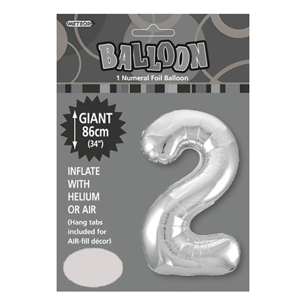 Silver Giant Number 2 Foil Balloon