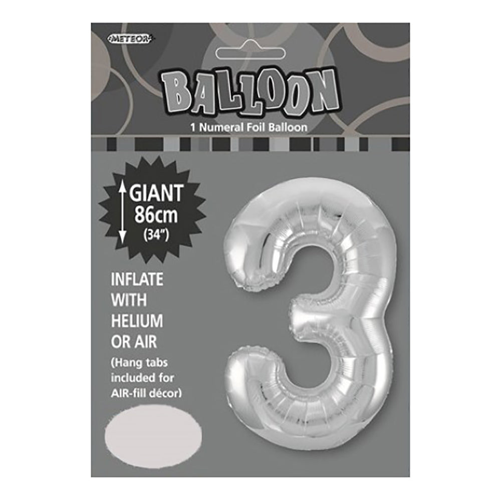 Silver Giant Number 3 Foil Balloon