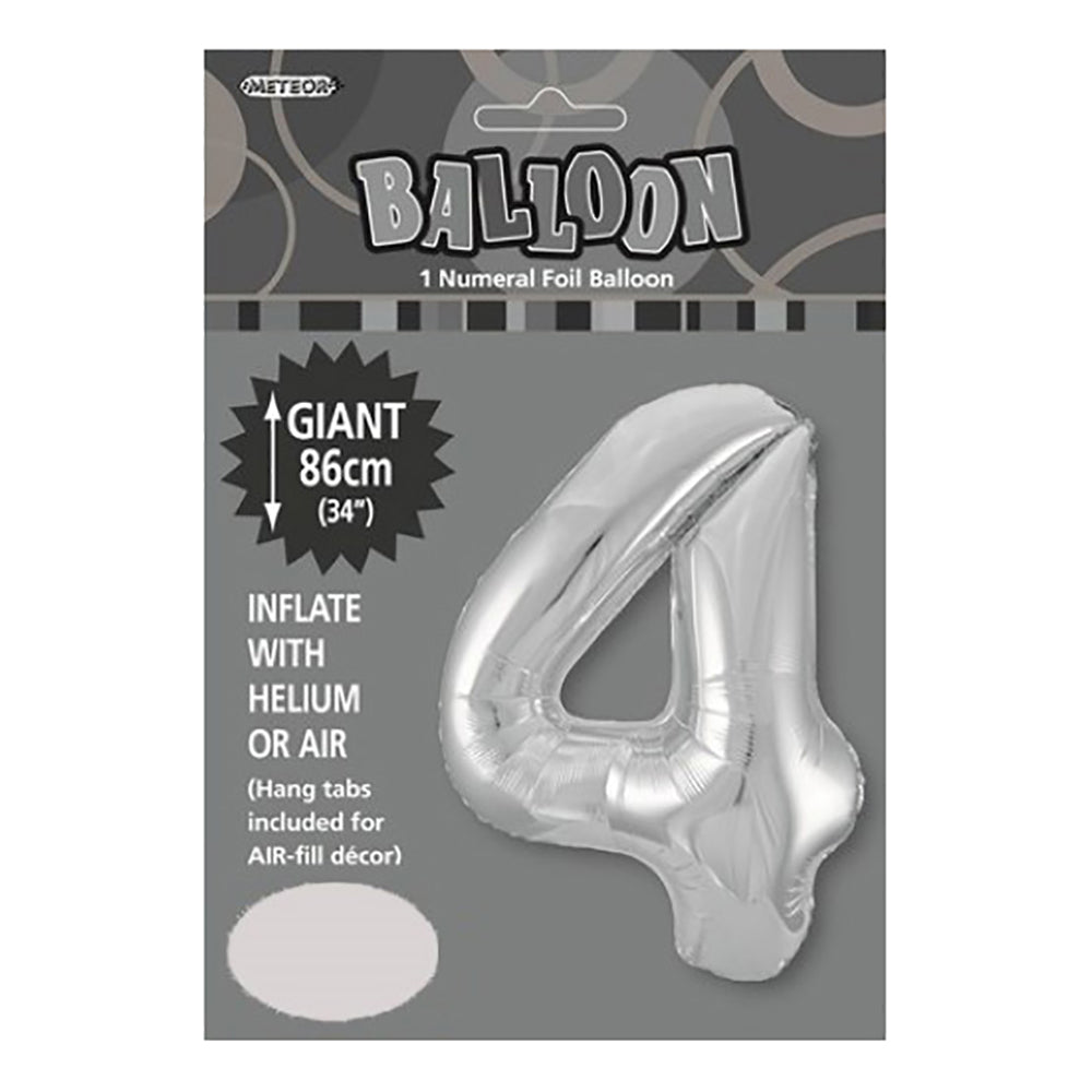 Silver Giant Number 4 Foil Balloon