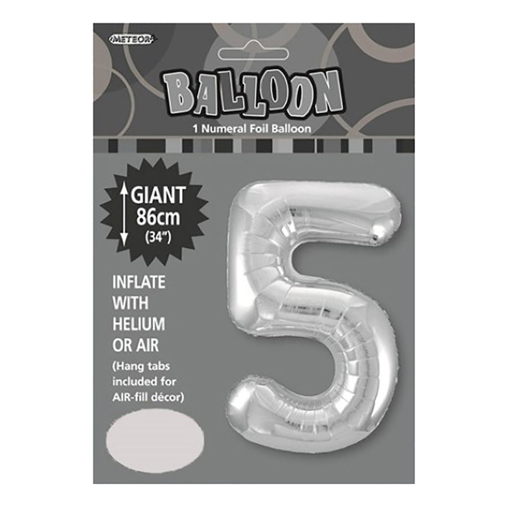 Silver Giant Number 5 Foil Balloon – Sydney Costume Shop