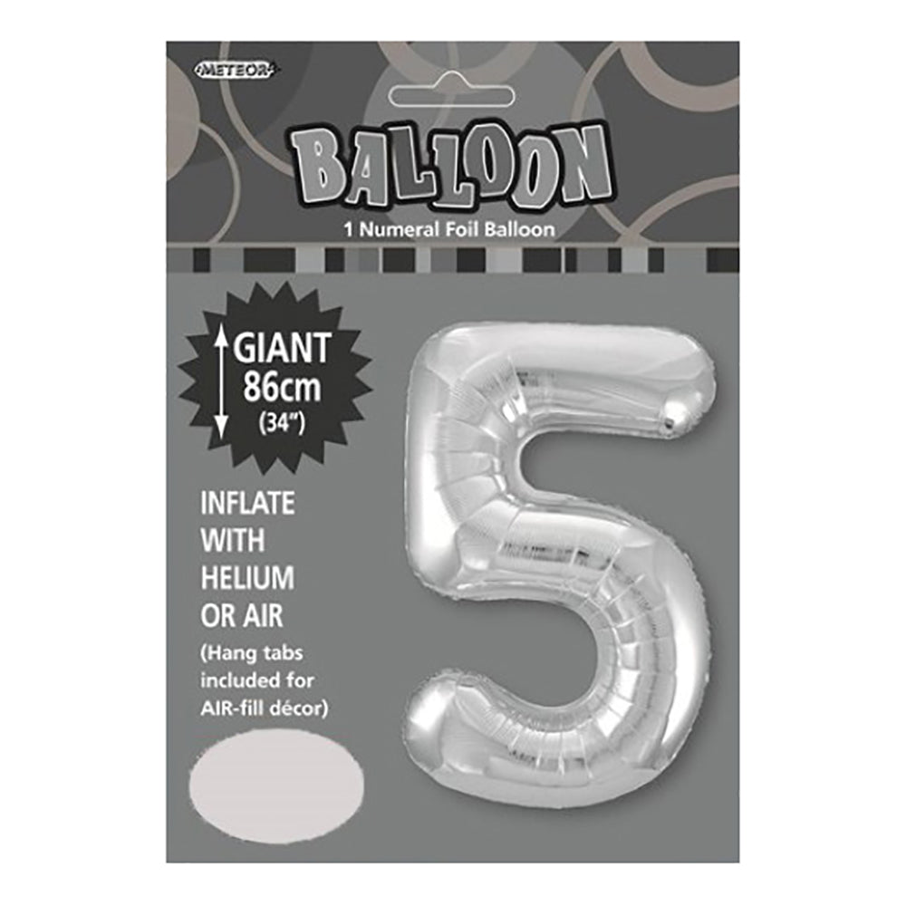 Silver Giant Number 5 Foil Balloon