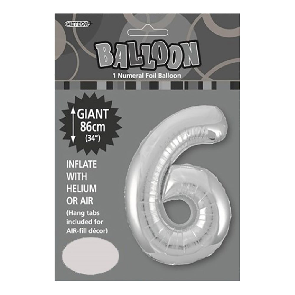 Silver Giant Number 6 Foil Balloon