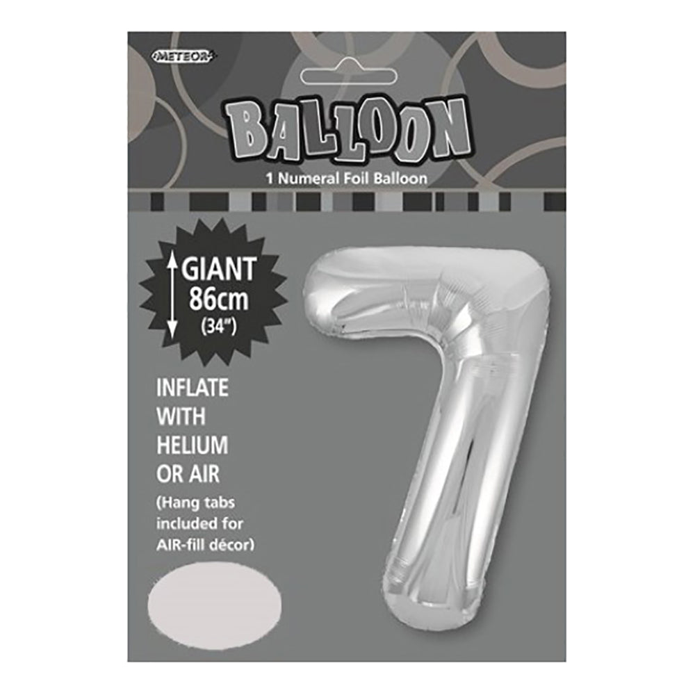 Silver Giant Number 7 Foil Balloon