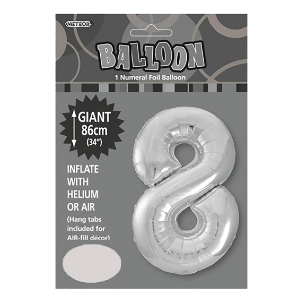 Silver Giant Number 8 Foil Balloon
