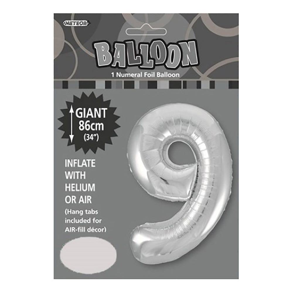 Silver Giant Number 9 Foil Balloon