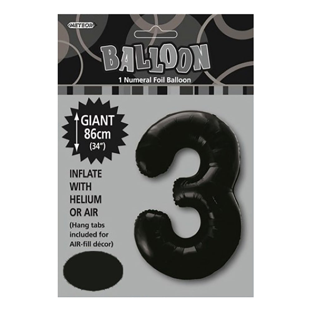 Black Giant Number 3 Foil Balloon