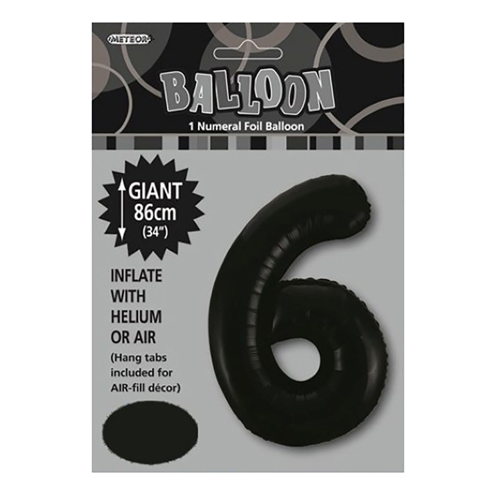 Black Giant Number 6 Foil Balloon