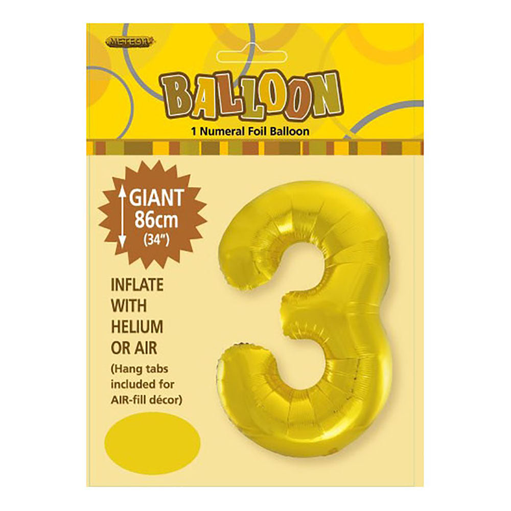 Gold Giant Number 3 Foil Balloon