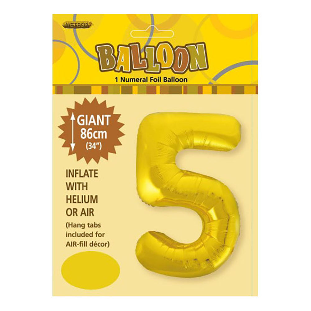 Gold Giant Number 5 Foil Balloon