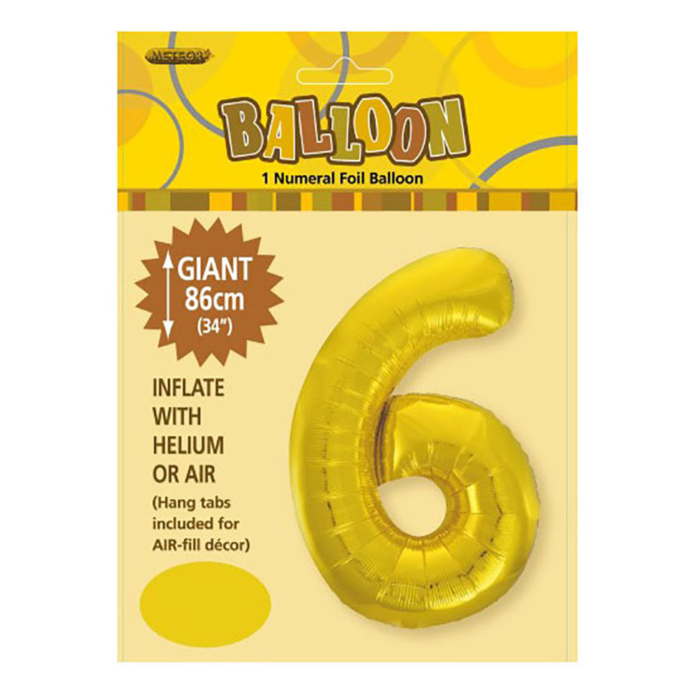 Gold Giant Number 6 Foil Balloon