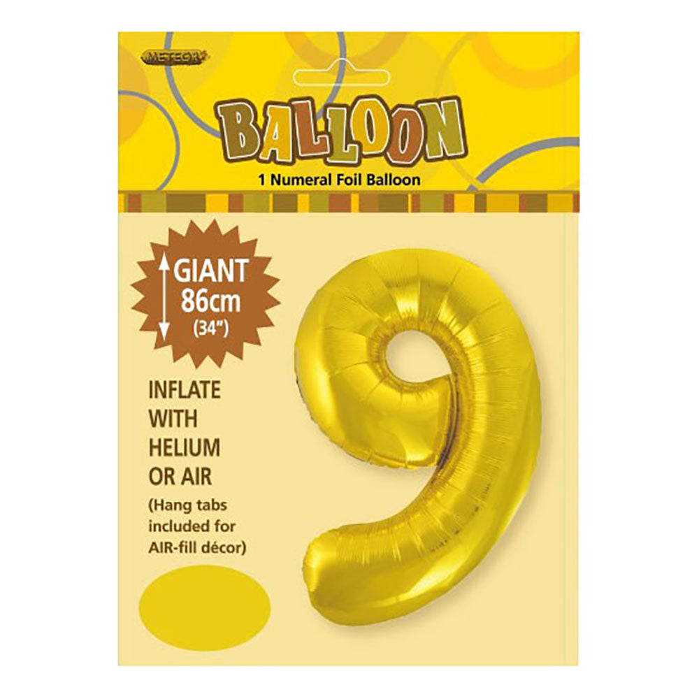 Gold Giant Number 9 Foil Balloon