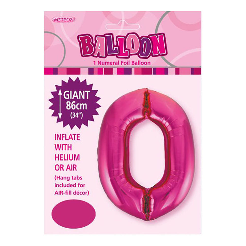 Hot Pink Giant Number 0 Foil Balloon