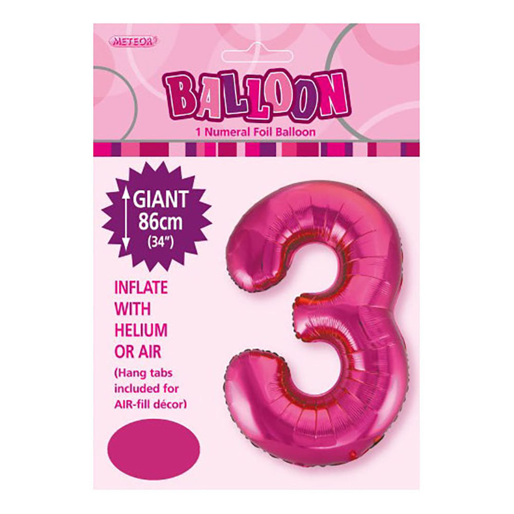 Hot Pink Giant Number 3 Foil Balloon