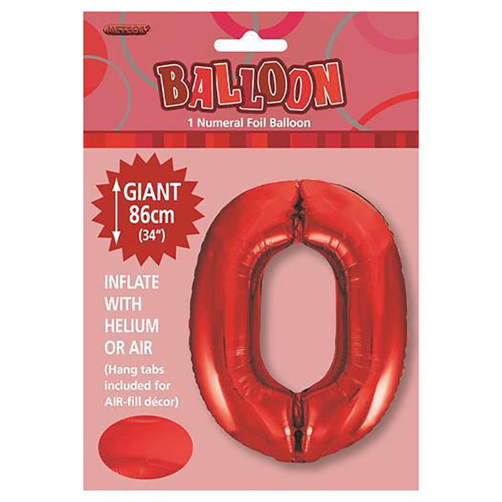 Red Giant Number 0 Foil Balloon