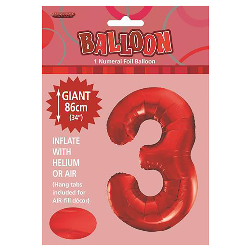 Red Giant Number 3 Foil Balloon