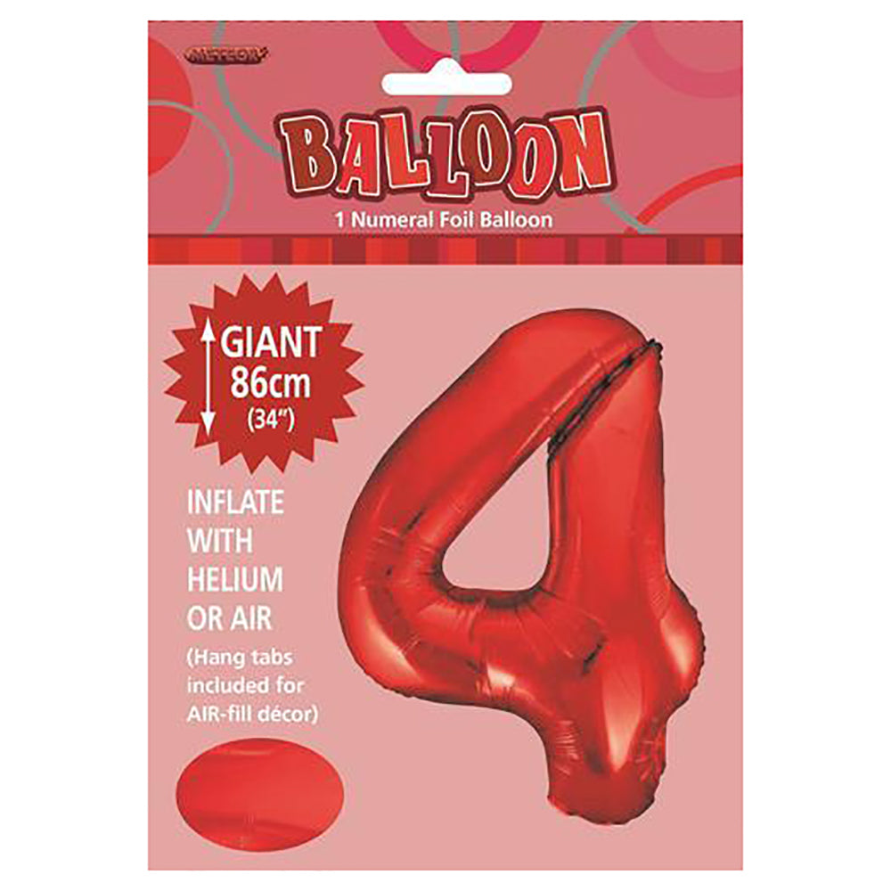 Red Giant Number 4 Foil Balloon
