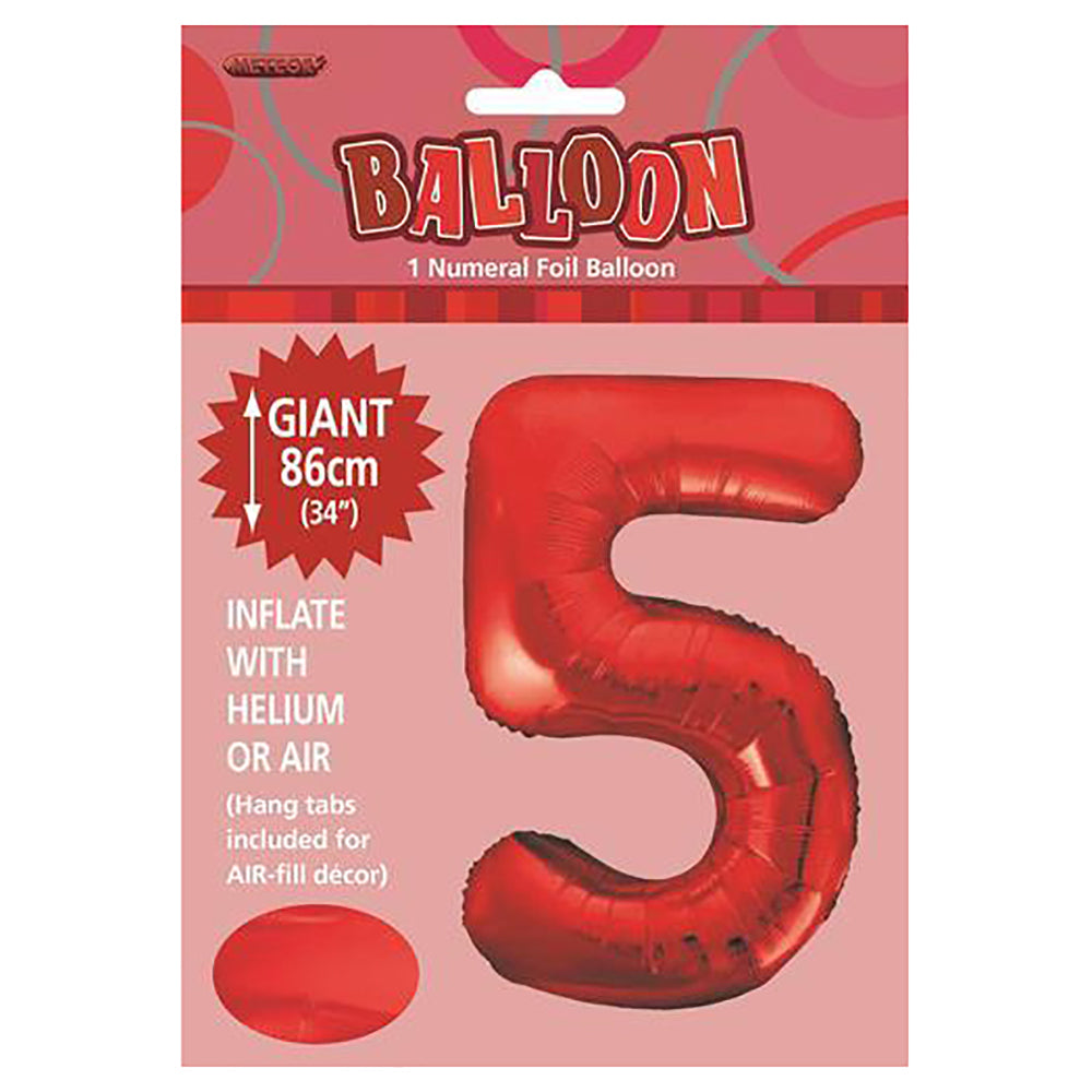 Red Giant Number 5 Foil Balloon