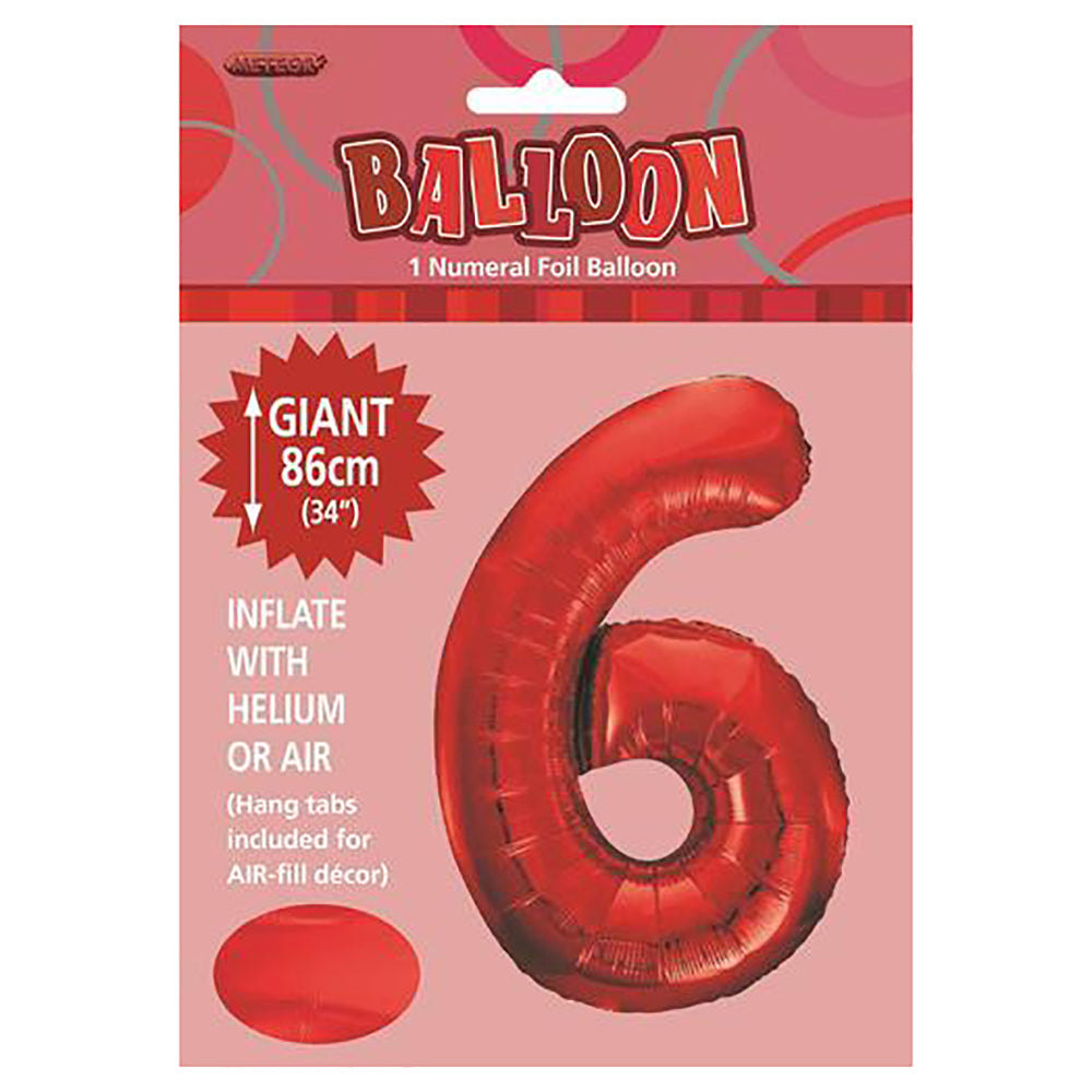 Red Giant Number 6 Foil Balloon