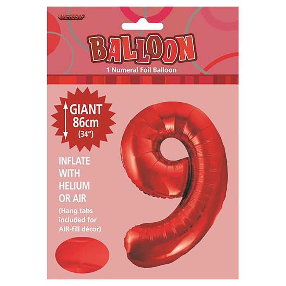 Red Giant Number 9 Foil Balloon