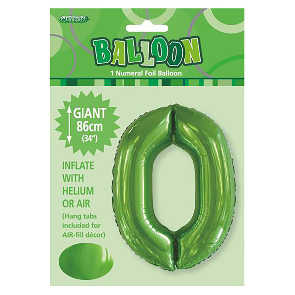 Lime Green Giant Number 0 Foil Balloon