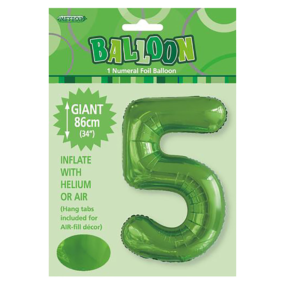 Lime Green Giant Number 5 Foil Balloon