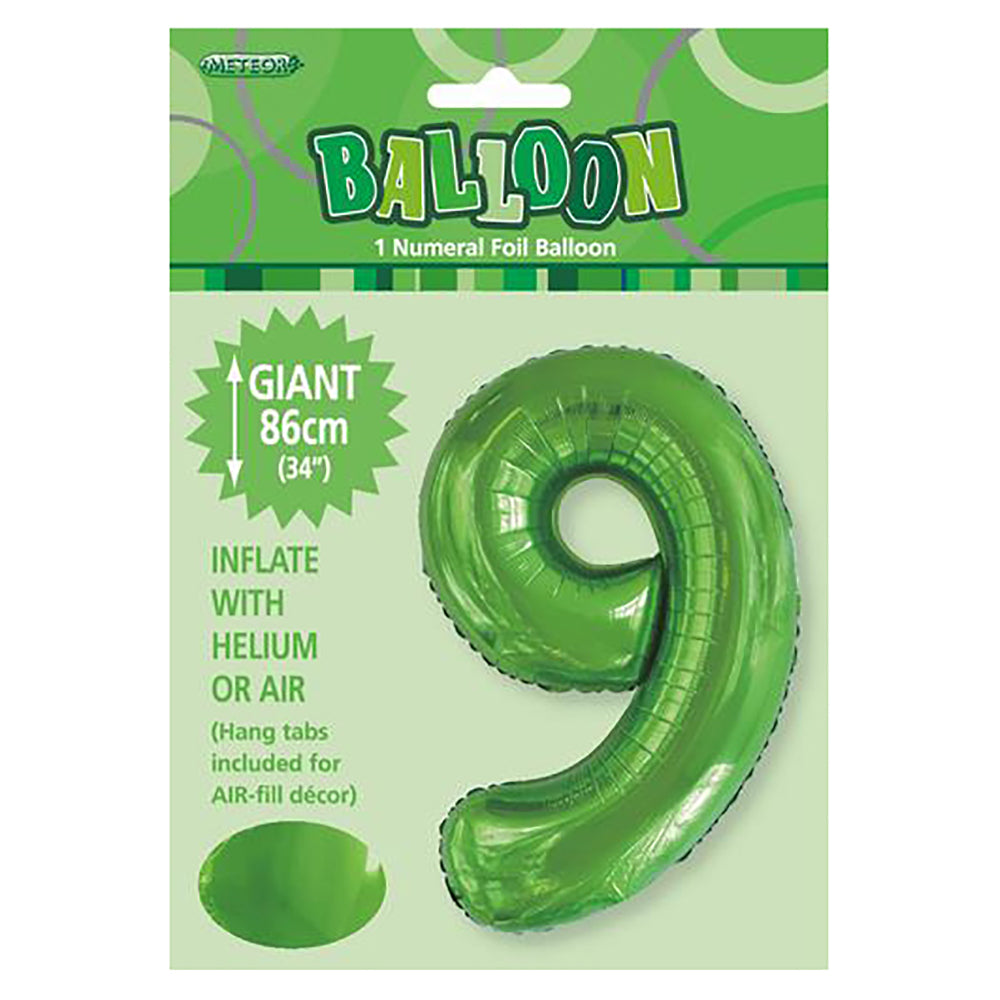 Lime Green Giant Number 9 Foil Balloon