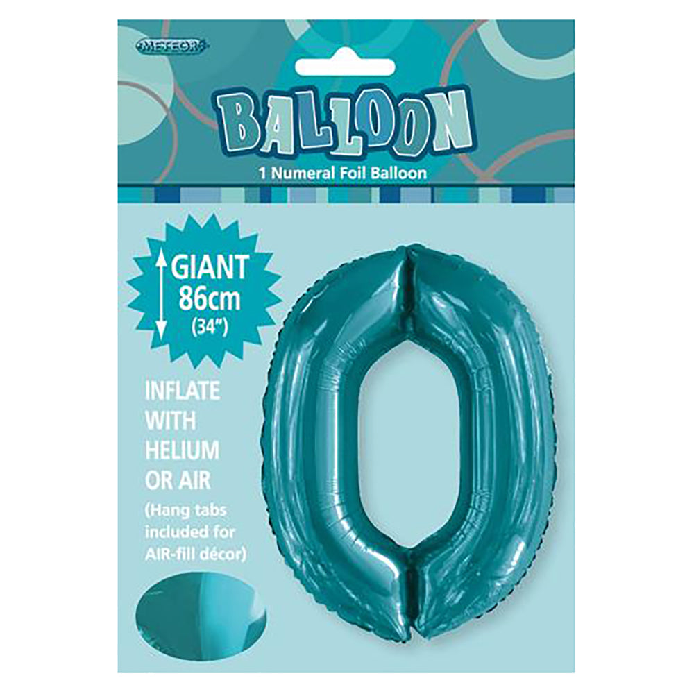 Caribbean Teal Giant Number 0 Foil Balloon