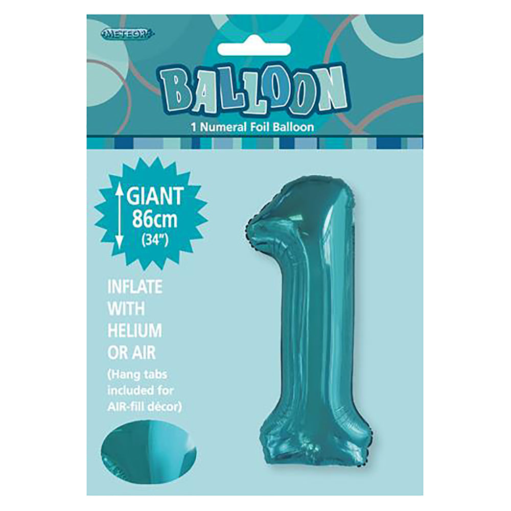 Caribbean Teal Giant Number 1 Foil Balloon