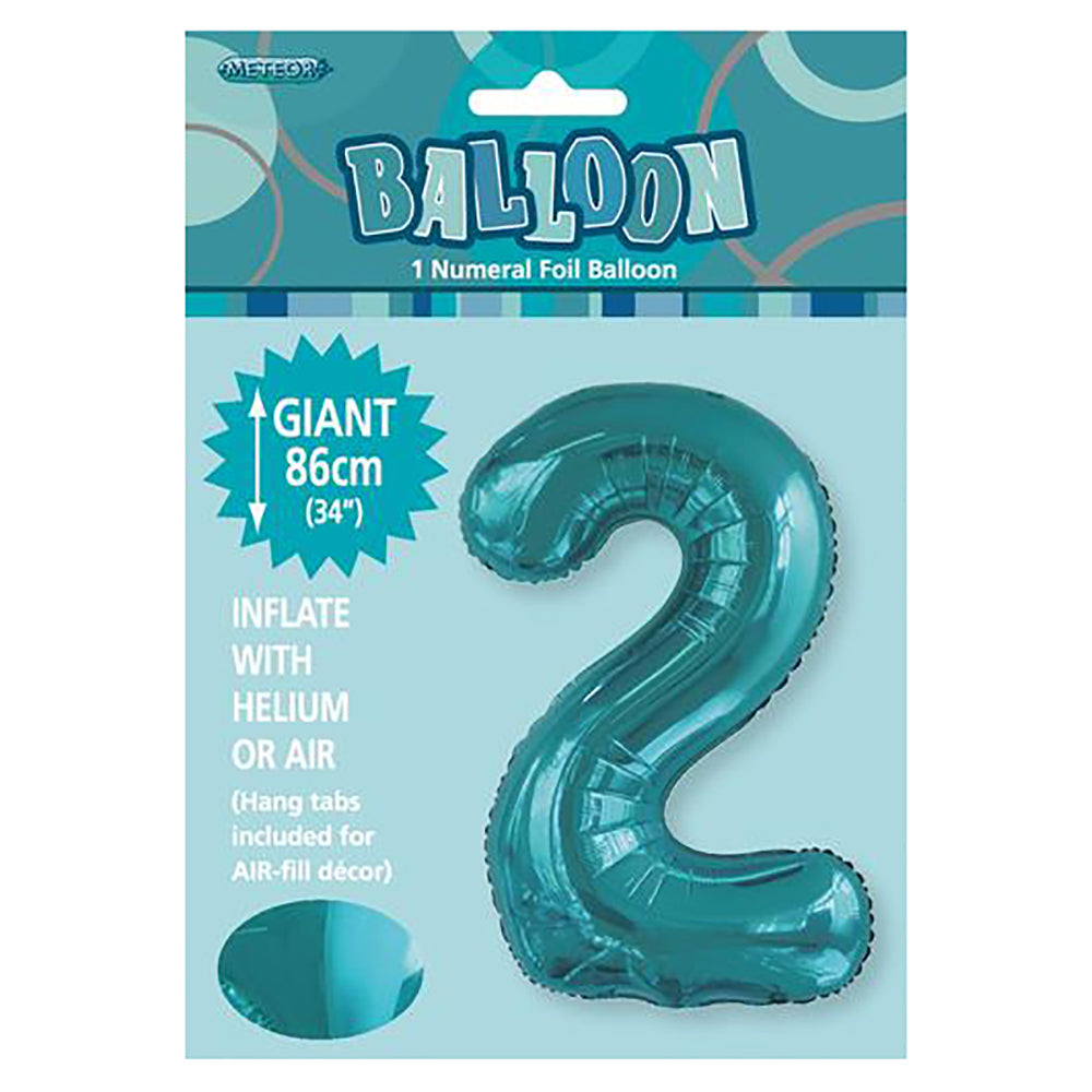 Caribbean Teal Giant Number 2 Foil Balloon