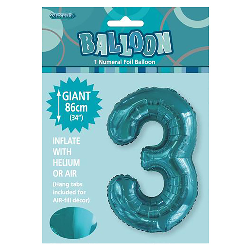 Caribbean Teal Giant Number 3 Foil Balloon