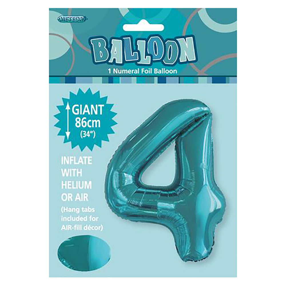 Caribbean Teal Giant Number 4 Foil Balloon