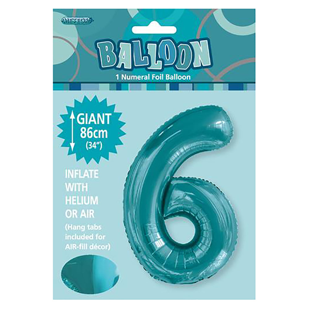 Caribbean Teal Giant Number 6 Foil Balloon