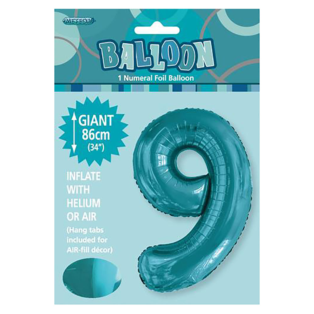 Caribbean Teal Giant Number 9 Foil Balloon