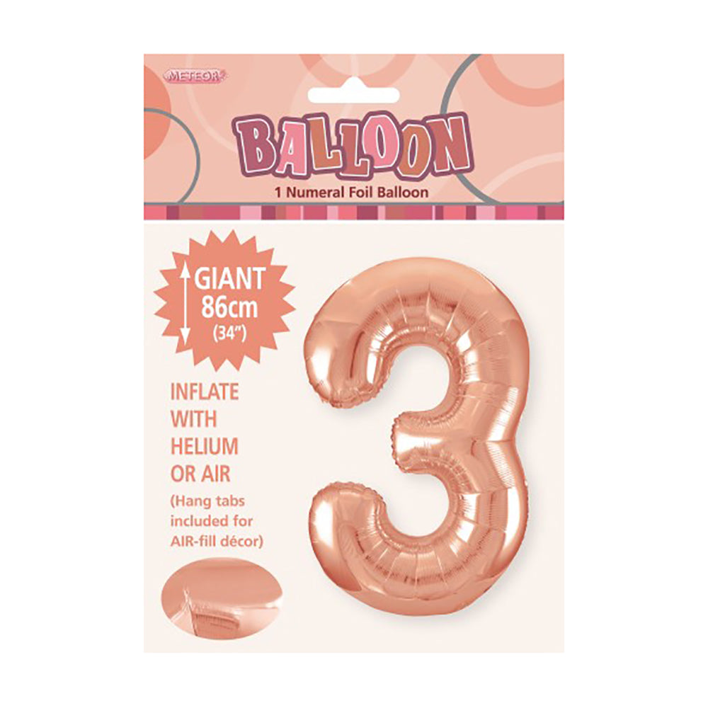 Rose Gold (Copper) Giant Number 3 Foil Balloon