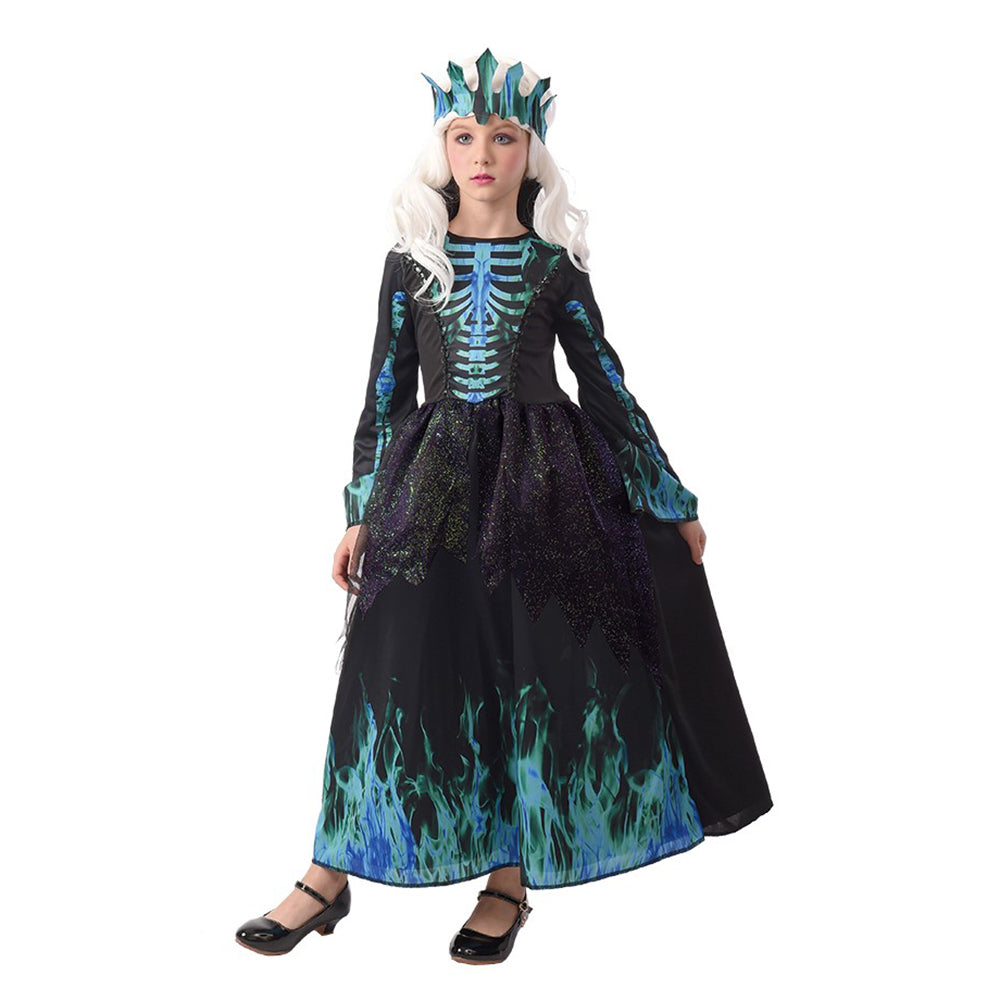 Girls Blue Flame Skeleton Queen Costume