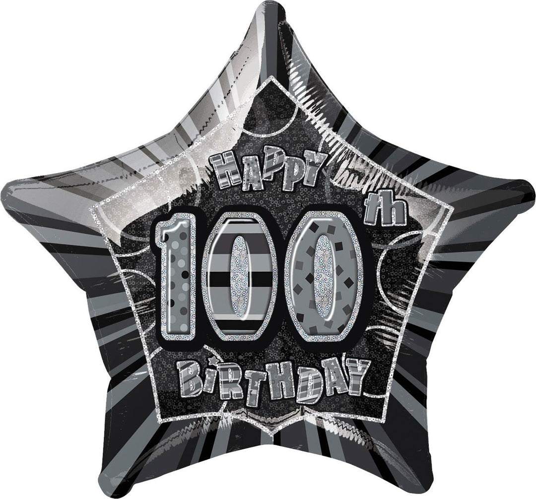 Glitz Black 100th Birthday Star Foil Balloon