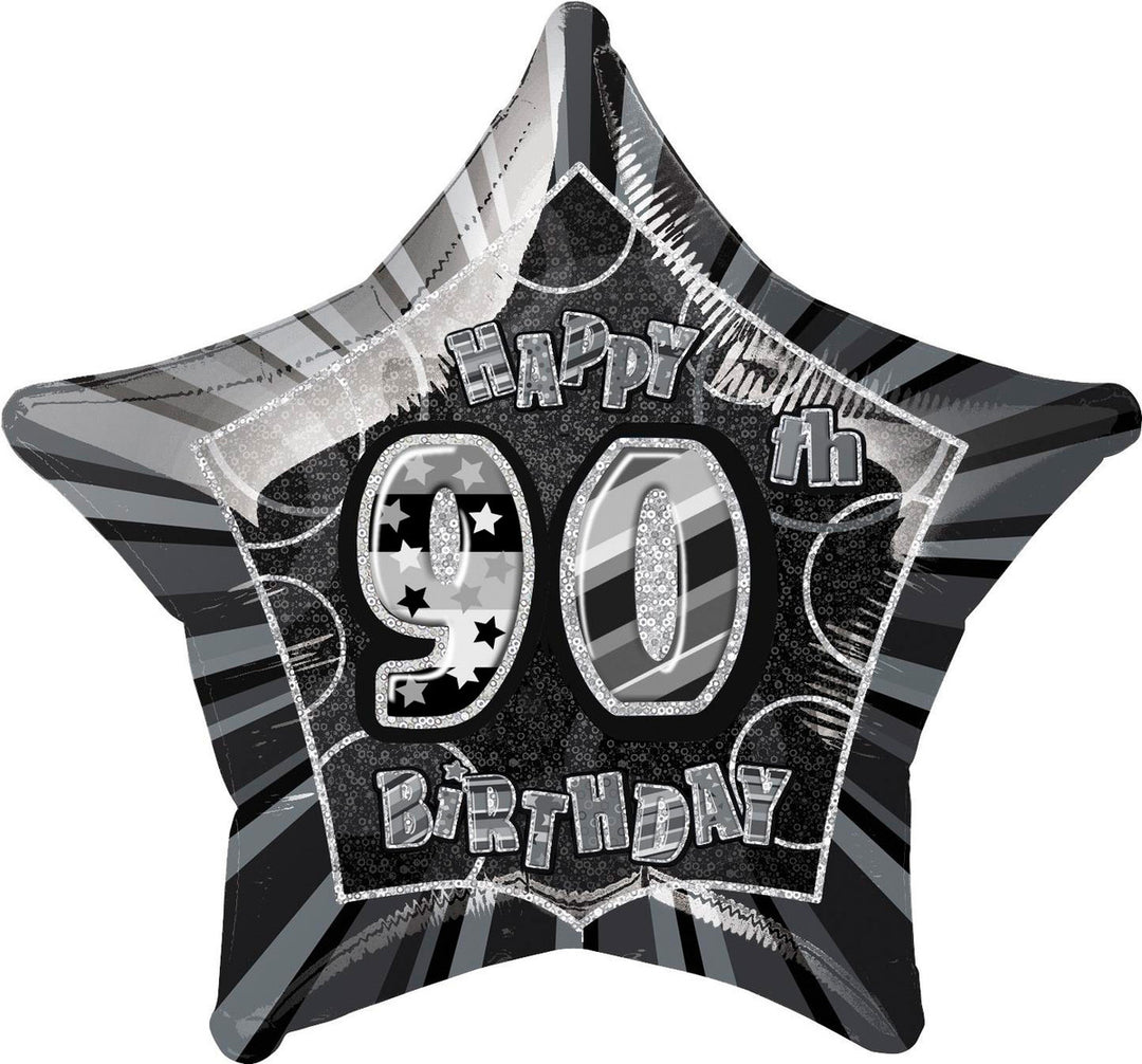 Glitz Black 90th Birithday Star Foil Balloon