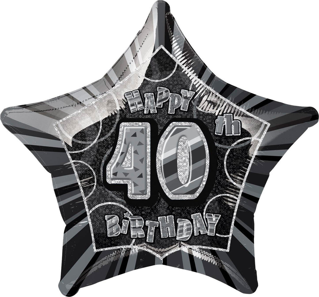 Glitz Black And Silver 40th Birthday Star Foil Balloon