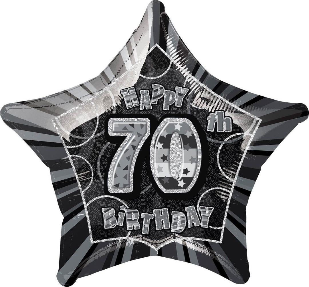 Glitz Black And Silver 70th Birthday Star Foil Balloon